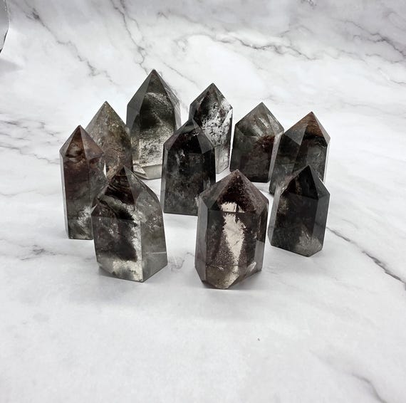 Garden Quartz, Phantom Quartz Lodolite Wholesale Lot 10 Pieces, Towers, Obelisk Hand Carved, Polished Points, Multiple Gifting Ideas,