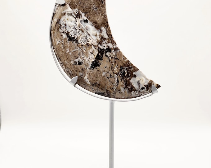 Druzy Sphalerite Crescent Moon: Hand Carved Crystal Decor with Stand