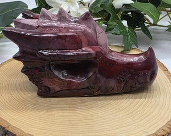 Moonkite Jasper Dragon Skull  Hand-Carved Crystal Skull  Mookaite Jasper Carving  Protective Healing Stone  Crystal Dragon Spirit Totem Deco