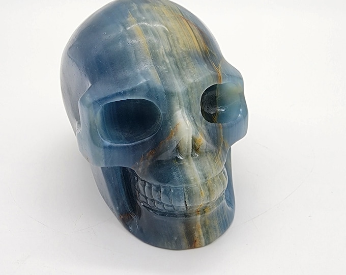 Hand Carved Blue Onyx Skull: Crystal Healing Stone