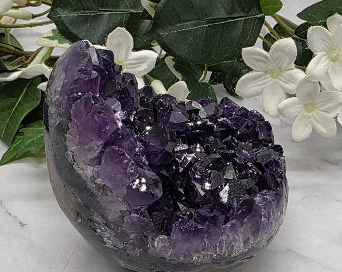 Dark Uruguay Amethyst Cluster Cut Base Deep Purple Druzy Crystal 1.8 lb Specimen 3 inches Tall