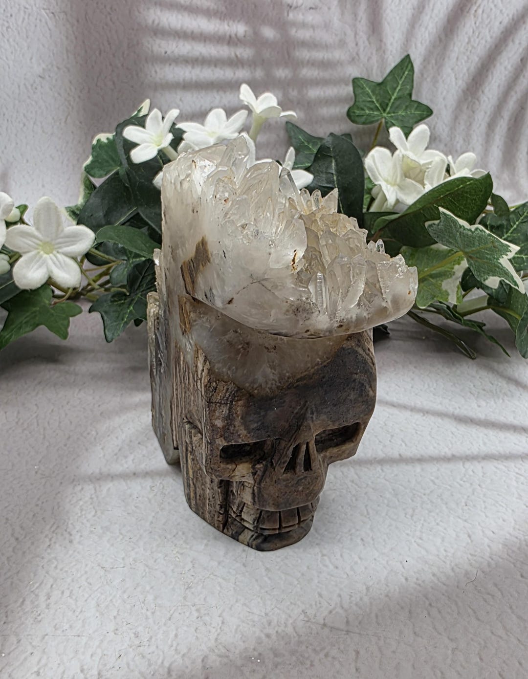 Natural Clear Quartz Cluster Skull Carving, Crystal Crown Decor, Iron ...