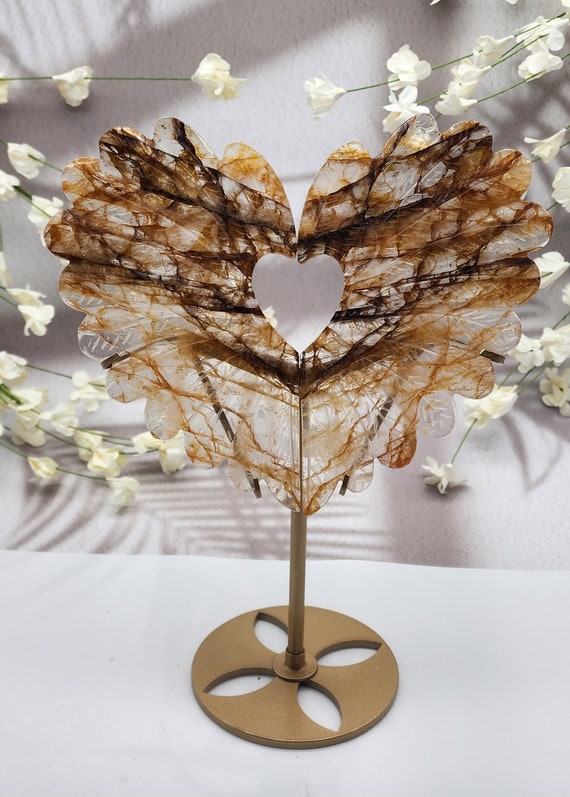 Golden Healer Angel Wings In Shape Of A Heart, Crystal Angel Wings, Heart Shaped Angel Wings, Unique Angel Wings