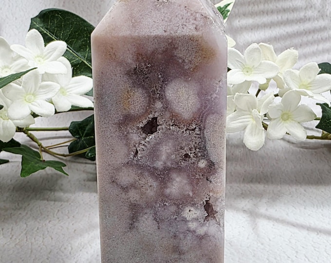 Pink Amethyst Druzy Tower Point Obelisk | Heart Chakra Crystal | Healing Stone | Crystal Decor | 1 lb 6 oz Druzy Amethyst Agate Point