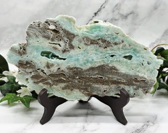 Large Hemimorphite Slab on Stand | Rare Blue Botryoidal Crystal | Natural Mineral Display | One of a Kind Specimen