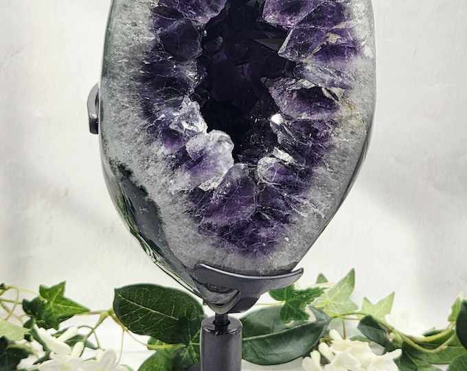 XL Uruguay Amethyst Geode, Deep Purple Crystal Cavity, Rotating Stand (14lb)