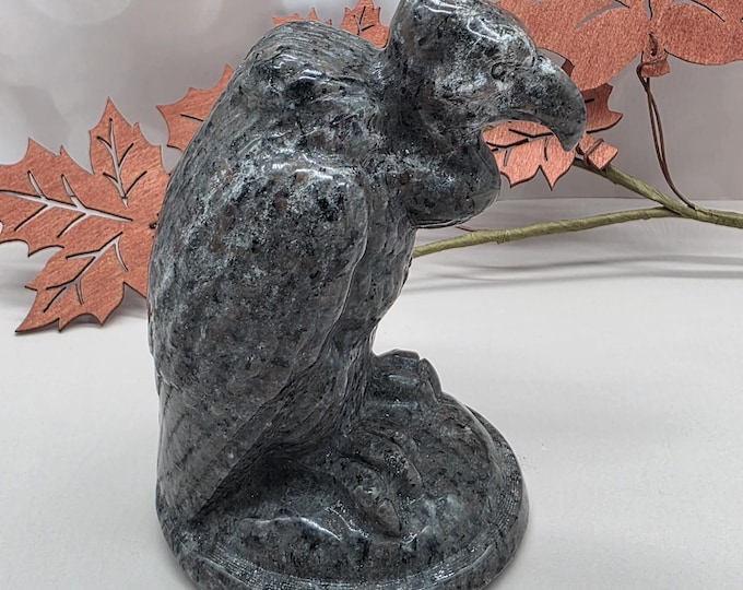 Hand Carved Yooperlite Vulture, UV Reactive Sodalite Bird, Gothic Crystal Decor