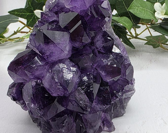 Large Amethyst Cluster with Cut Base, 3 lb 15.4 oz Natural Amethyst Crystal from Uruguay, Deep Purple Standing Display Stone, Healing Crysta