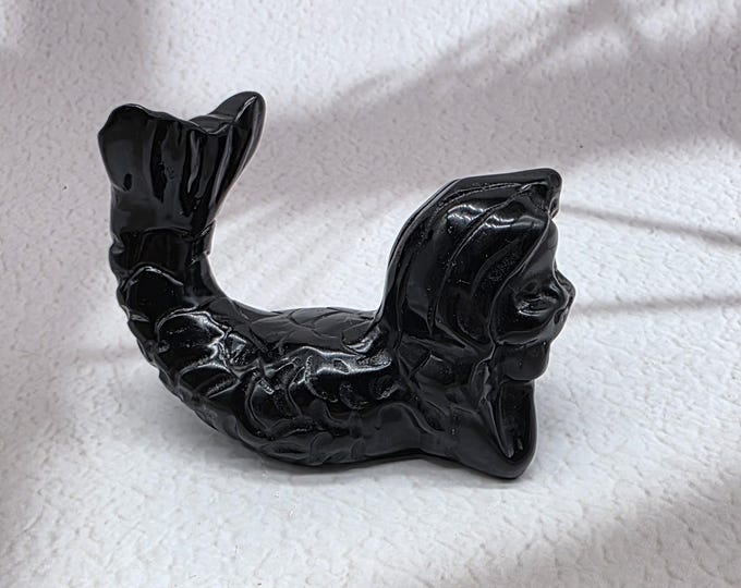 Hand-Carved Black Obsidian Mermaid Figurine, Ocean Spirit