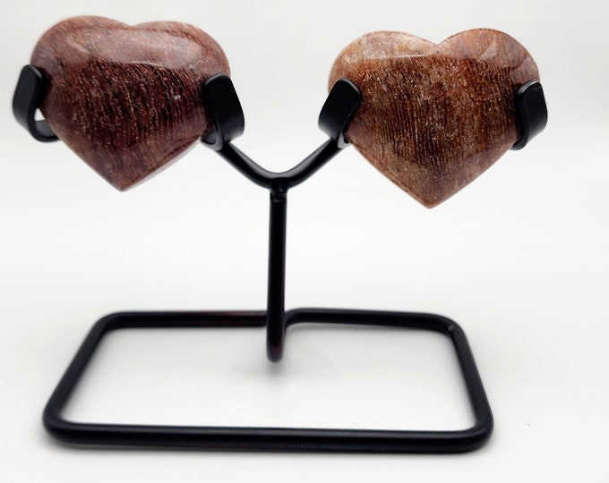 Garden Quartz Heart Duo: Thousand Layers Lodolite with Stand