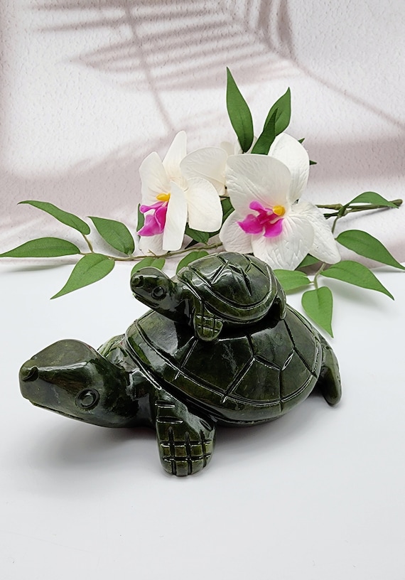 Xiuyan Jade Hand Carved Turtle with Baby Turtle, Jade Mother And Baby Turtle, Crystal Turtle Figures, Sea Turtle Figures, Turtle Collectors