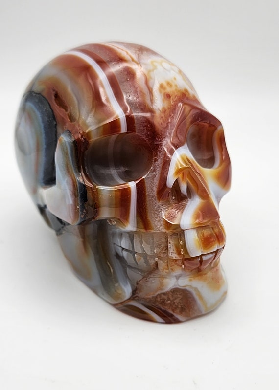 Sardonyx Skull, Gemstone Carving, Lots Of Banding, Hand Carved Skull, Sardonyx With Banding Throughout.