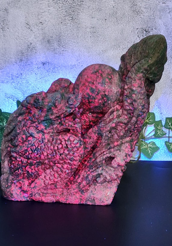 Ruby Kyanite Hand-Carved Dragon, Statement Piece, UV Reactive Ruby In Kyanite Dragon Carving