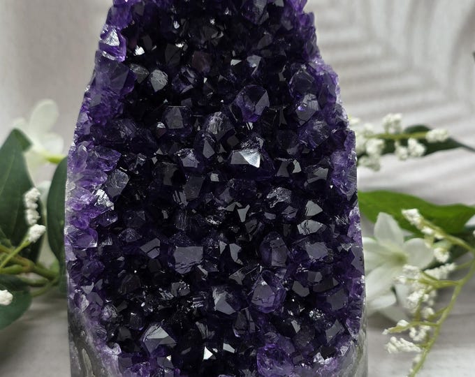 Dark Purple Uruguay Amethyst Geode Freeform, Cut Base Amethyst Crystal, Natural Druzy Cluster Display Stone, Collector Crystal Décor