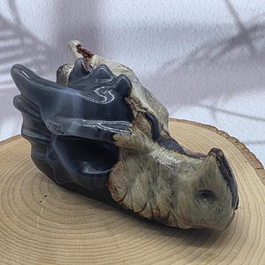 Volcano Agate Dragon Skull, UV Reactive Hand Carved Crystal Dragon Head, Metaphysical Protection, Fantasy Decor, Unique Gift