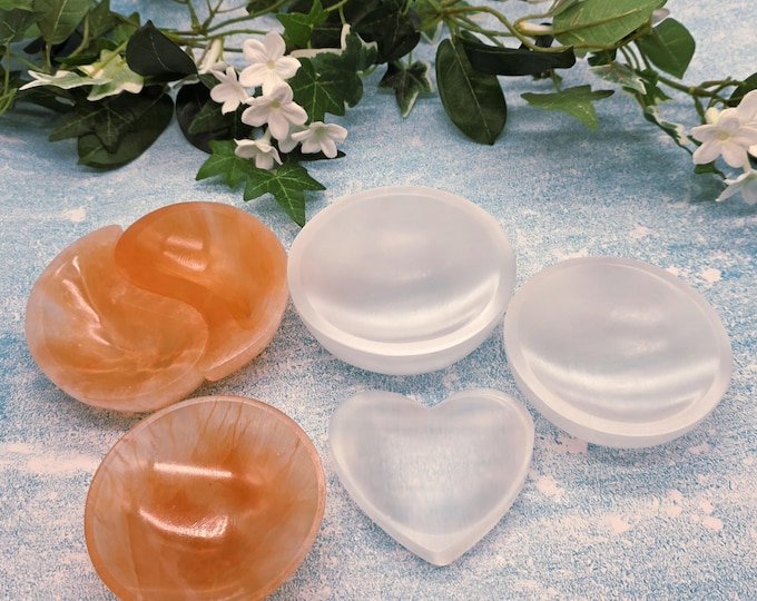 Selenite & Calcite Crystal Bowl Set | Charging, Altar Decor, 7 Piece