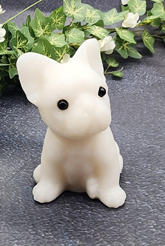 French Bulldog, White Jade, Hand-Carved Crystal Dog,  Metaphysical Healing Stone, Loyalty And Protection, Home Decor, Gift Idea, Crystal Dog