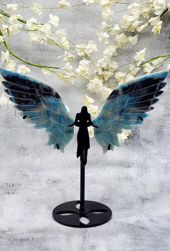 Large Trolleite Angel Wings on Custom Stand, Blue Crystal Wings, Angel Wings, Home Decor, Office Decor, Crystal Energy, Angelic
