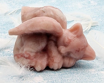 Pink Opal Winged Angel Cat: Gemstone Pet Memorial Carving