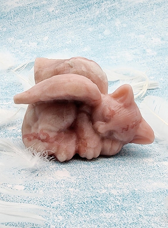 Pink Opal Sleeping Winged Angel Cat, Gemstone Memorial Angel Cat, Pet Loss Gift, Pet Remembrance Carving, Natural Crystal Energy