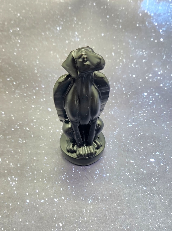 Black Obsidian Winged Angel Dog Gemstone Memorial Angel Dog, Pet Loss Gift, Pet Remembrance Carving, Natural Crystal Energy