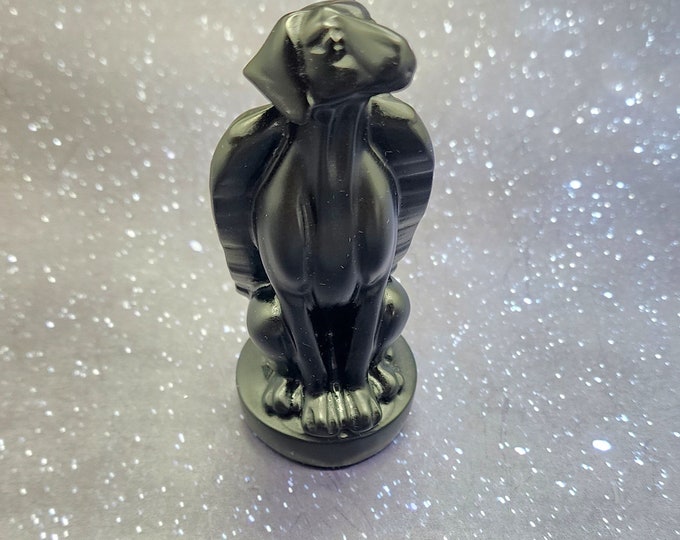 Black Obsidian Winged Angel Dog: Pet Memorial Carving