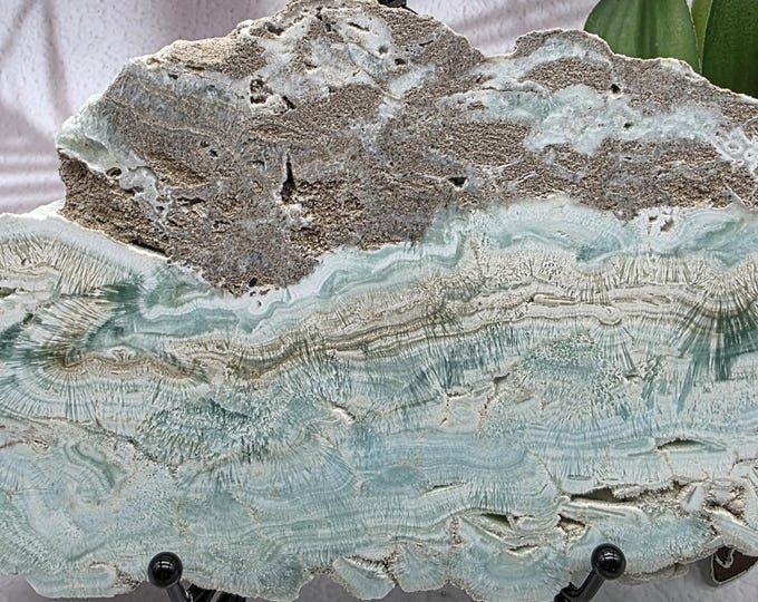 Blue Hemimorphite Slab on Stand | Botryoidal Crystal Display