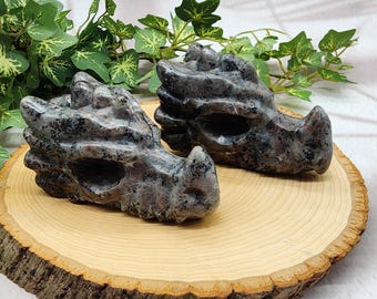 Yooperlite Dragon Skull Set: Hand-Carved Crystal Energy, Collectors Item