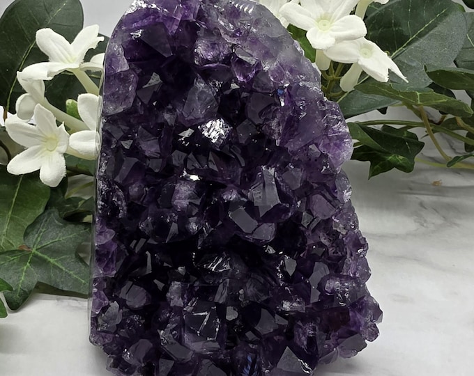 Uruguay Amethyst Cathedral with Natural Agate Vein Deep Purple Crystal Cluster Druzy Freeform Collector Specimen