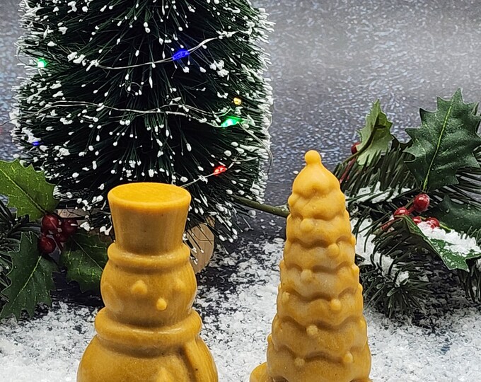 Yellow Jade Christmas Decor Set: Hand Carved Snowman & Tree