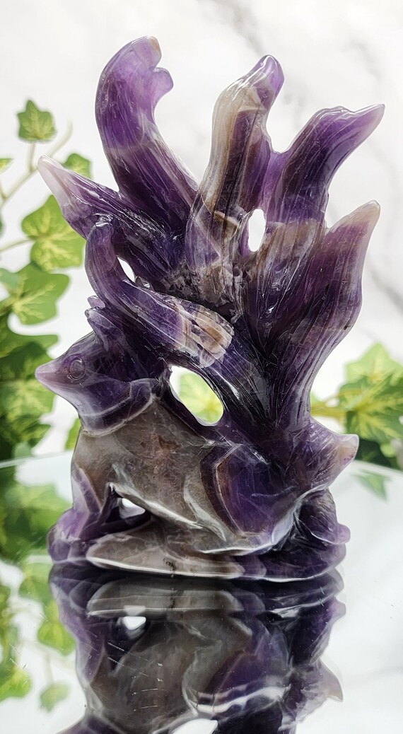 Dream Amethyst Nine Tails Fox, Hand-Carved Crystal Fox, Natural Crystal Fox Carving, Nine Tailed Fox, Home Decor Gift, Transformation Gift