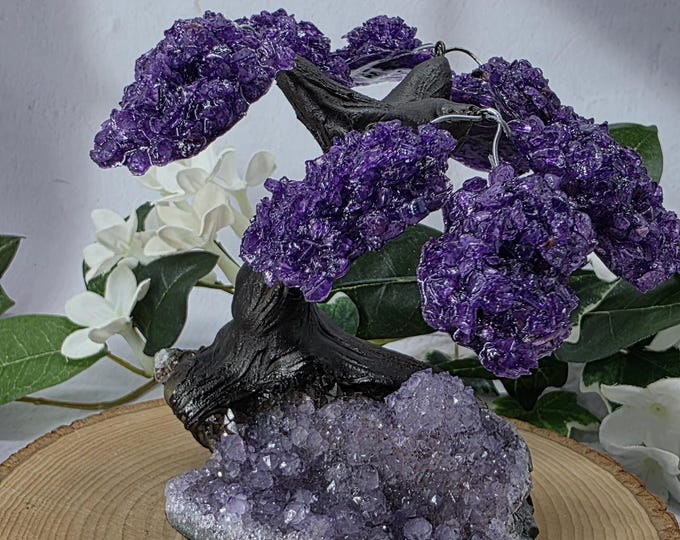 Amethyst Cluster Tree Sculpture Natural Amethyst Bonsai Money Tree | Handcrafted Crystal Art Decor | Healing Gemstone Home & Office Display