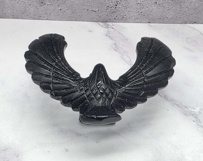 Hand Carved Golden Obsidian Bird Spinner, Flying Eagle Sculpture, Balanced Gemstone Decor