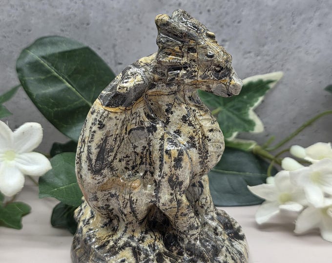 Hand Carved Picture Jasper Dragon Figurine | Natural Stone Carving (1 lb)