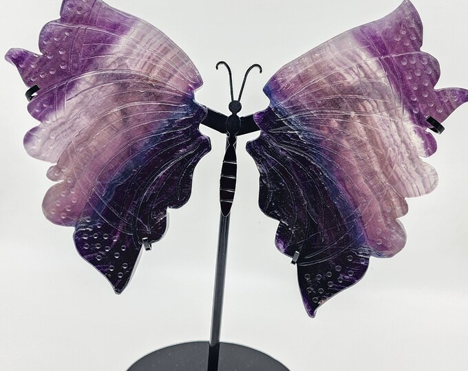 Purple Fluorite Butterfly Wings: Spiritual Decor Statement Piece