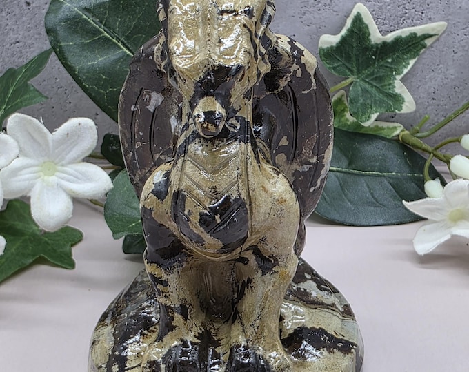 Hand Carved Picture Jasper Dragon Figurine | Natural Stone Carving, Collectible Decor