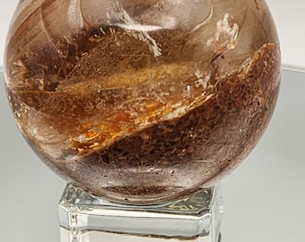 Garden Quartz Sphere with Glass Stand: Lodolite Phantom Crystal