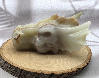 Afghan Jade Dragon Skull: Hand-Carved Crystal Carving