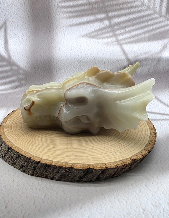 Afghan Jade Dragon Skull, Hand Carved Crystal Skull, Dragon Spirit Protection Stone, Fantasy Crystal Carving, Unique Gift