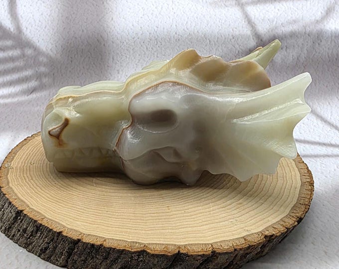 Afghan Jade Dragon Skull: Hand-Carved Crystal Carving