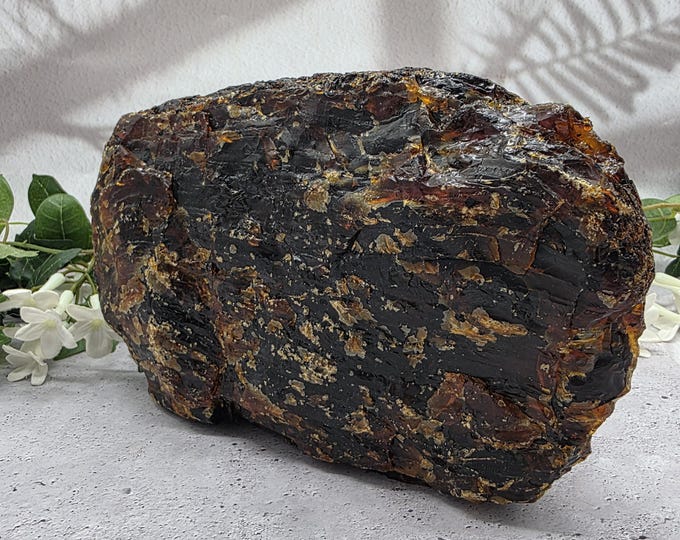 Large Raw Amber Specimen, Blue UV Fluorescent Fossil Resin Collector Display
