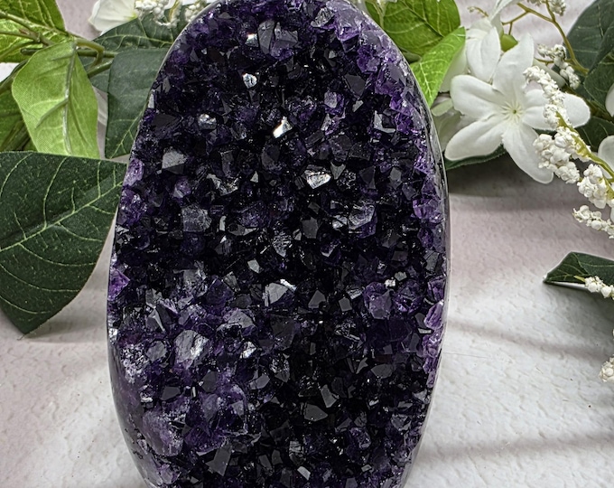 Dark Purple Uruguay Amethyst Freeform Crystal Geode Collector Display Decor, Natural Grape Jelly Color