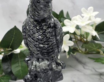 Large Xiuyan Jade Parrot 8” Dark Green Hand Carved Bird Statue Natural Jade Cockatoo Crystal Animal Carving Collector Gift Decor