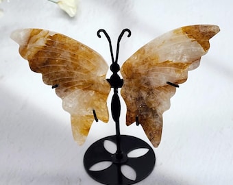 Golden Healer Quartz Butterfly Wings with Metal Stand