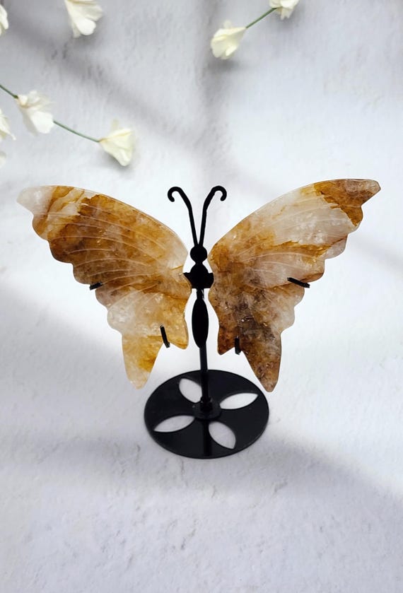 Golden Healer Butterfly Wings, Complimentary Metal Stand, Crystal Wings, Butterfly Collectors Item, Home Decor, Crystal Energy