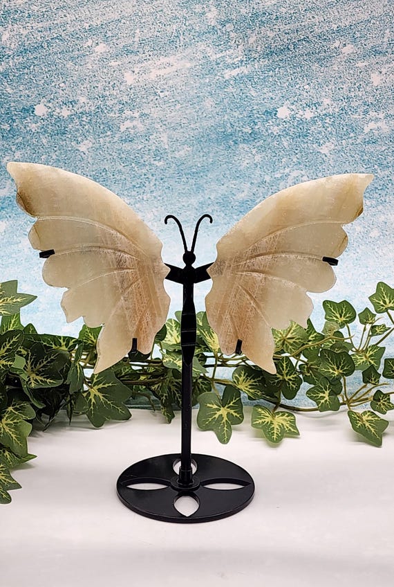 Moonstone Butterfly Wings And Custom Stand, Crystal Energy Healing, Transformation Gift, Renewal Energy, Collectors Item