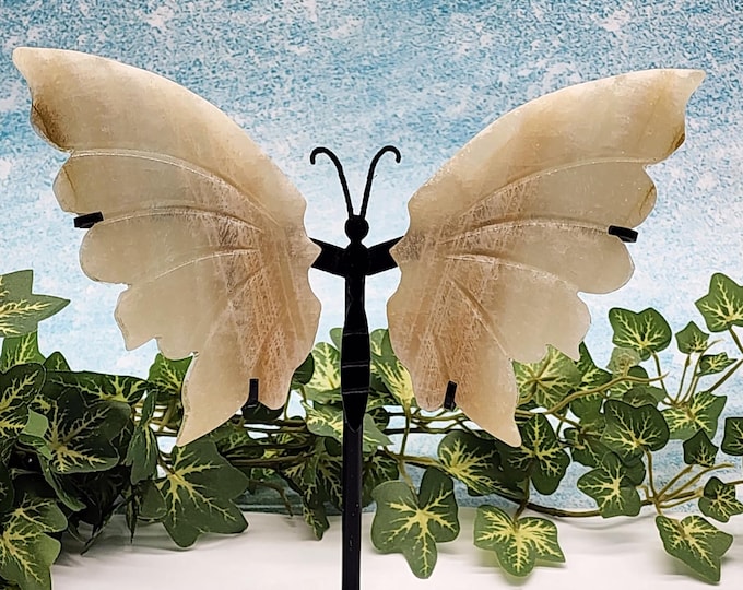 Moonstone Butterfly Wings on Custom Stand: Crystal Decor