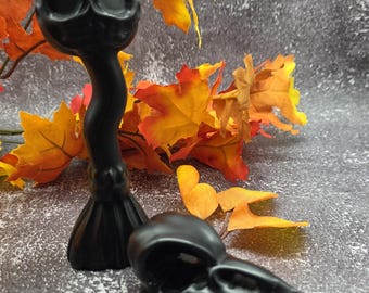 Black Obsidian Halloween Decor Set: Pumpkin Broom & Raven Skull