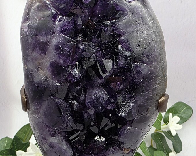 Large Amethyst Geode Cluster AAA Deep Purple Uruguay Amethyst On  Complimentary Metal Spinning Stand, Natural Crystal Cluster Geode