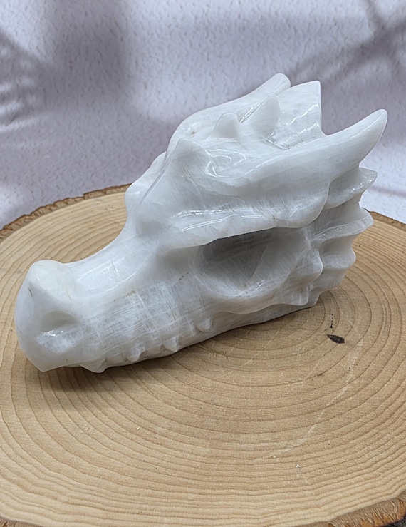 Moonstone Dragon Skull: Hand-Carved Crystal Guardian